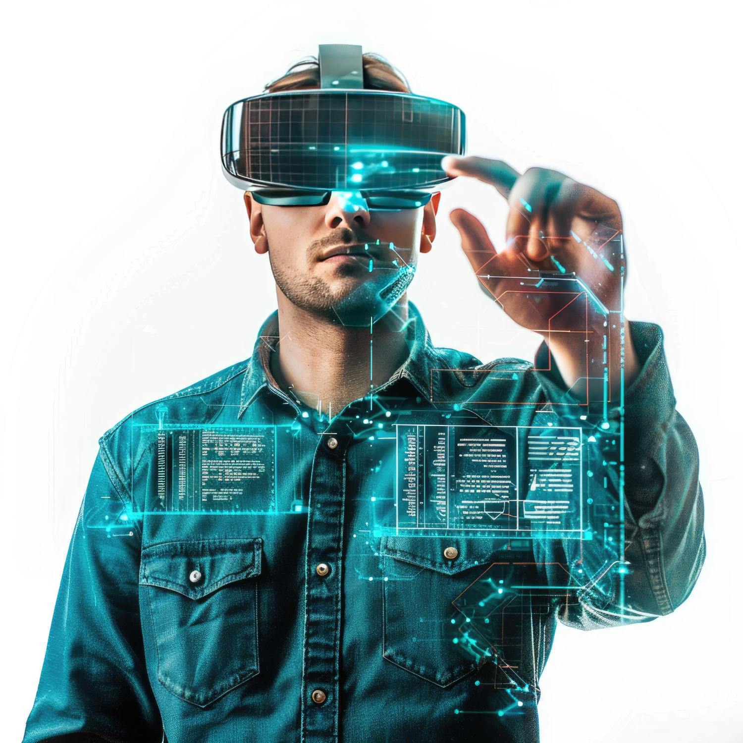 Técnico en campo con AR overlay — soporte remoto en tiempo real desde Bogotá